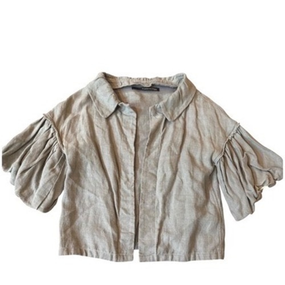 Maurizio Pecoraro 2000s Linen Hemp Puff Sleeve Cropped Jacket Grey‎ 4